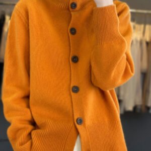 Cardigan — Round-Neck Everyday Wool — front and knit detail