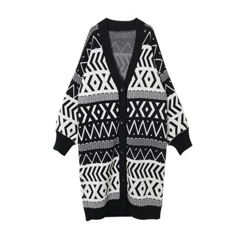Cardigan — Black & Ivory Geometry Longline — additional view